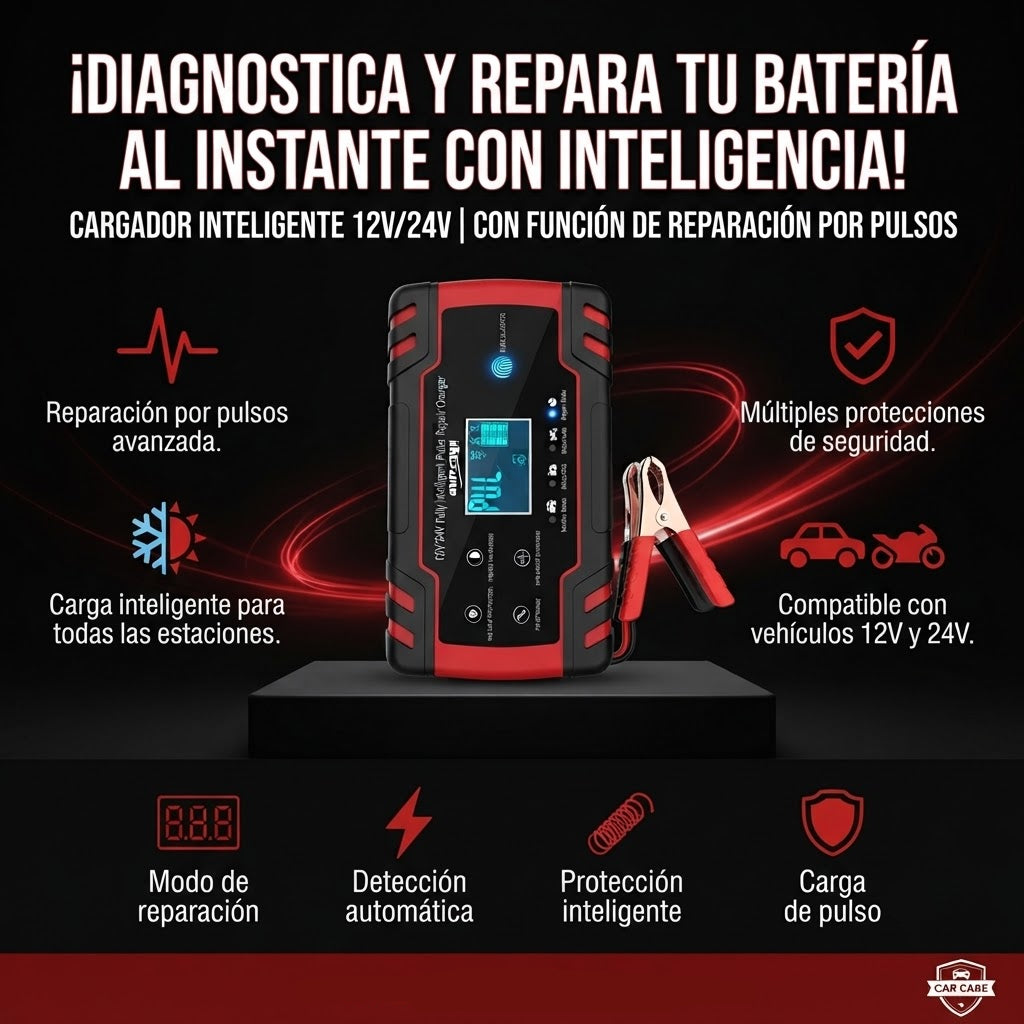 Cargador Inteligente de Carro 12 V/24V Con Función de Reparación por Pulsos