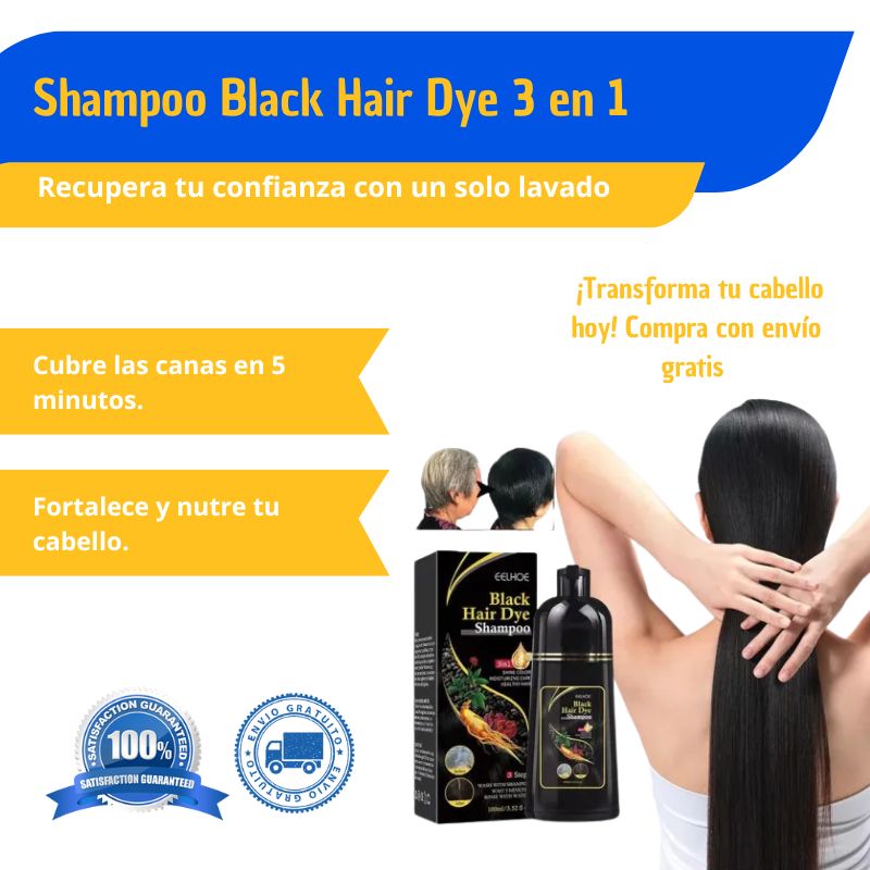 Shampoo Black Hair Dye 3 en 1