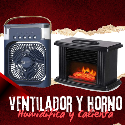 Combo Ventilador Humidificador y Mini Calefactor Chimenea con Termostato