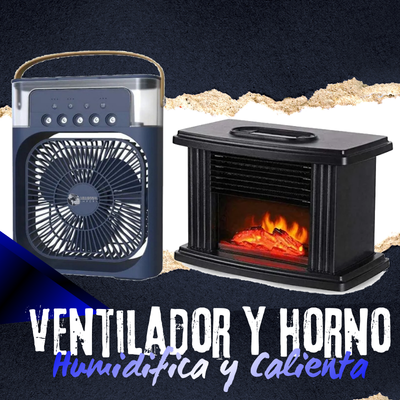 COMBO 2x1: Ventilador Humidificador y Mini Calefactor Chimenea